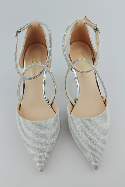 Błyszczące szpilki z koralikami m.163 srebrny