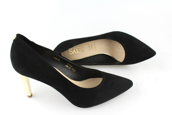 Sala 1816 czarny zamsz złoty obcas 21