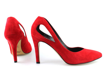 szpilki z wycięciem Kotyl 7297 czerwony zamsz