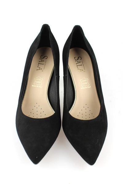 Sala 1816 czarny zamsz złoty obcas 21